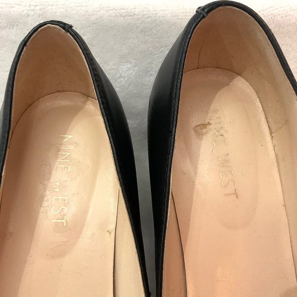 BLACK NINE WEST ISSA BLOCK HEEL MINIMALIST DRESSY COMFORT LEATHER PUMPS SZ 6M - Picture 13 of 14